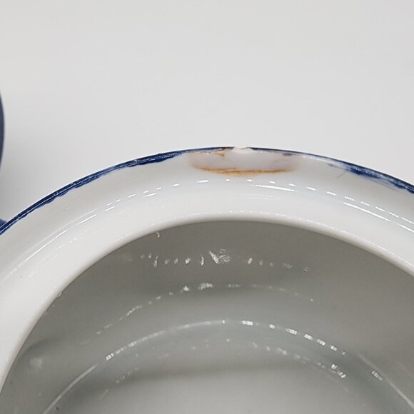 Blue and White Porcelain Cream and Sugar Bowl Nautical Lighthouse Sailboat VTG - Picture 8 of 11